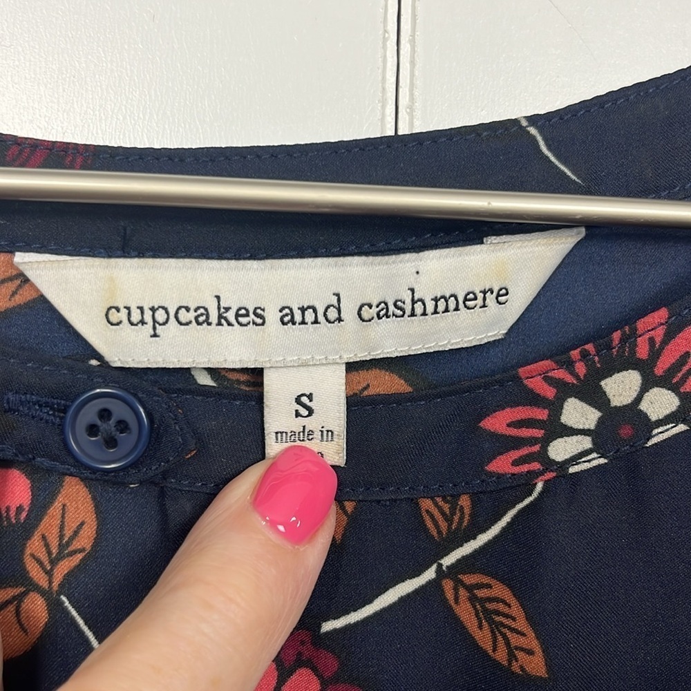 Anthropologie Cupcakes & Cashmere Dress S Navy Floral Print Swingy Quality Liner - Picture 2 of 12